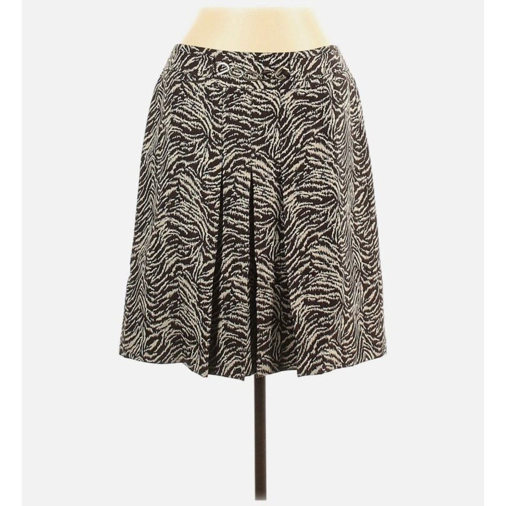 Ann Taylor Animal Print Pleated Chain Skirt Silk Wool Cotton Lined Jacquard Sz 8